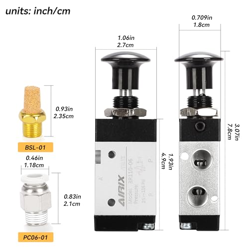 3R110-06 Pneumatic Push-Pull Valve, 3 Way 2 Position Hand Lever Air Control Valve, 1/8" NPT Manual Direct Acting Type for Pneumatic System - size: 1/8'' NPT, style: 3 Way 2 Position