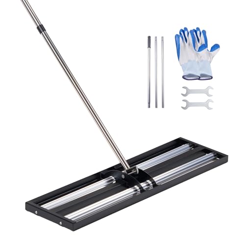 VEVOR Updated Lawn Leveling Rake with Roller, 36" x 10" Stainless Steel Lawn Leveler with 83.9" Adjustable Handle, Heavy Duty Yard Leveling Rake, Effort Saving Lawn Leveling Tool for Yard Golf Court - size: 10*36*84in (with Roller)