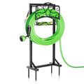 Heavy-Duty Garden Hose Holder with Storage Basket and Tool Hooks, XEAPOMS Stable Hose Hanger Metal Garden Hose Storage Holds 160Ft, Rustproof Freestanding Water Hose Holder for Outside,Yard,Lawn,Farm - color: Black