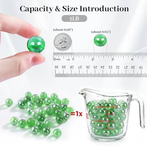 DomeStar 1LB Glass Marbles, Marbles Bulk 0.63 Inch Vase Fillers Green Glass Beads for Fish Tank Home Decor - color: Green