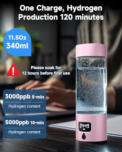 Hydrogen Water Bottle - Portable, Rechargeable, LED Timer, Aluminum and Glass, 5000 PPB Hydrogen in 10 Minutes, 340ml Capacity, for Husband, Friend & Family, for Travel, Sports, Home, Office(Orange) - color: Orange