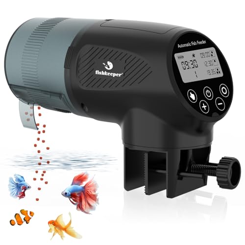 fishkeeper Automatic Fish Feeder for Aquarium: Moisture-Proof Auto Precision Feeders Dispenser with LCD Display for Small Tank Turtle Betta Koi - Battery Food Feeding Timer for Vacation Weekend Day - size: 200ML-LCD