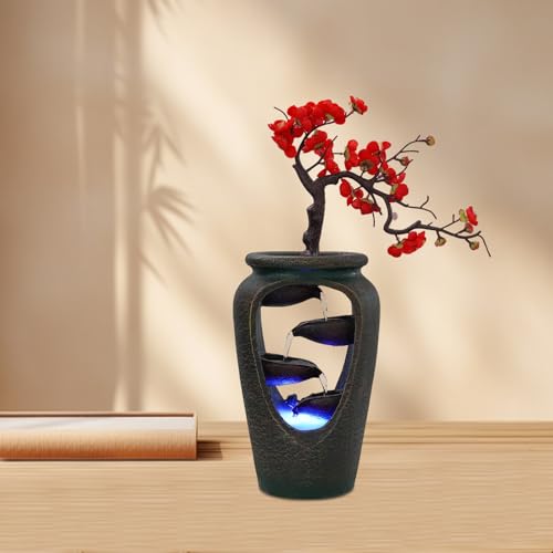 Indoor Waterfall Fountain, Plum Blossom Vase Style Bonsai Tabletop Decor with Humidifier and Multi-Color LED, for Dining Room, Living Room, Bedroom, Cafe, Office - size: G