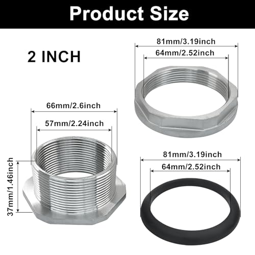 Murtenze 2" Bulkhead Water Tank Connector, Stainless Steel Water Tank Fitting Thru-bulk Adapter, Water Pipe Connector for Rain Barrels/Aquariums/Water Tanks - size: 2 Inch