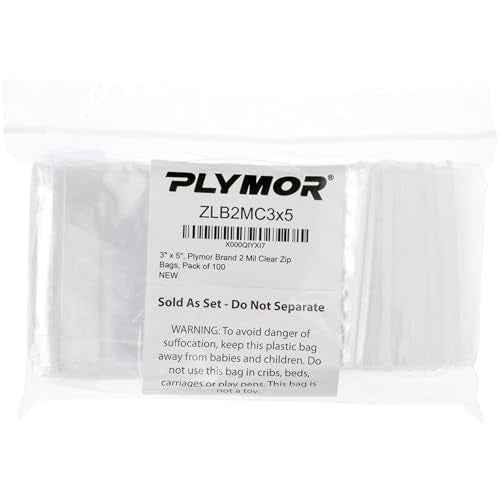 Plymor 3" x 5" (Pack of 100), 2 Mil Zipper Reclosable Plastic Bags - size: 3" x 5" (100 Count)