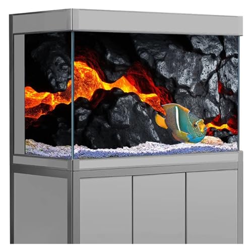 Fish Tank Background Aquarium Background Sticker Volcanic Lava Poster Fish Tank Decoration Self Adhesive Wallpaper 3D Background(30x40cm) - size: 30x40cm