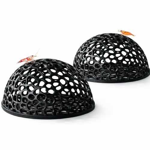 2-Pack Black Aquarium Shrimp Hideouts – Hollow Half-Sphere Shrimp Caves, Fish Tank Shelter Ornament for Small Fish & Shrimp, Porous Nano Tank Habitat