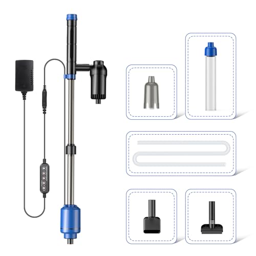 bedee Aquarium Vacuum Gravel Cleaner, 24W Electric Fish Tank Cleaner Vacuum, 6 in 1 Multifunctional Aquarium Cleaner for Automatic Water Change, Wash Sand, Water Circulation and Timed Off, Blue