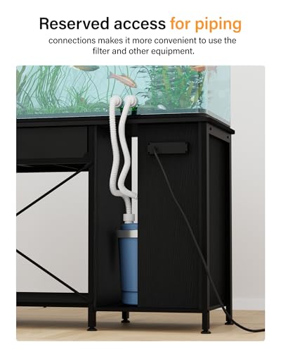 55-75 Gallon Fish Tank Stand, Aquarium Stand with Cabinet Accessories Storage, Metal Frame Turtlr Tank Stand with Power Outlets, 40.55" L*18.89" W Tabletop, Black (Black, 55-75 Gallon)