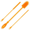Silicone Bottle Brush with 2 Straw Cleaners - 12.5” Water Bottle Cleaner Brush for Yeti, Hydro Flask, Owala, Stanley, Baby Bottles, Glassware, Vases & Narrow Neck Containers - Orange