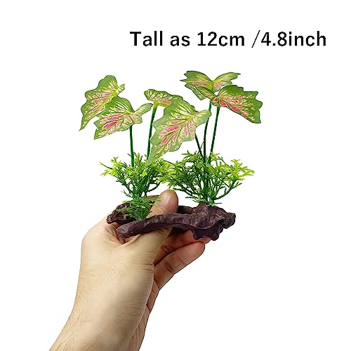 Aquarium Plant Fish Tank Decoration Small Plastic Artificial Plant Goldfish Fish Hide (Rainforest Leafs-Pink-Small-Set) - color: Rainforest Leafs-pink-small-set