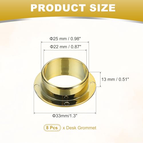 M METERXITY 8-Pack Desk Grommet, 1.3 Inch 33mm Plastic Desktop Cable Hole Cover Plastic Grommet for Home/Office Desktop Wire Organizer [Gold] - color: Gold, size: 1.3"