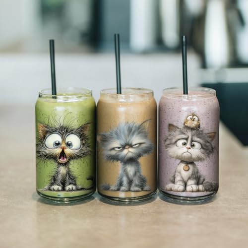 arricraft 10 Sheets Animal Cats UV DTF Cup Wrap for 16OZ Glass, Cute Cats Rub on Decals PVC Transfer Stickers for DIY Cups Wood Funiture 24x11cm/9.4x4.3inch - style: Cute Cats Theme