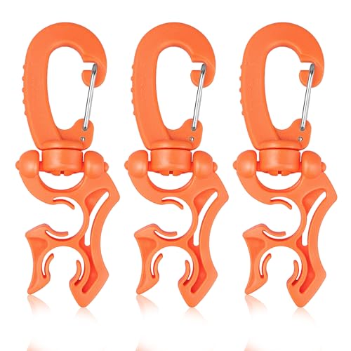 3 Pieces Scuba Hose Holder Clip, Double BCD Hose Diving Clips with Snap Hook Buckle for Scuba Diving Snorkeling Equipment Accessories - color: Orange