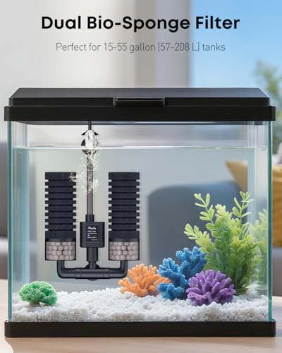 Pawfly Aquarium Sponge Filter, 5 W Submersible Small Aquarium Filter, 80 GPH Fish Tank Filter with Water Pump, Ceramic Balls & Double Foams, Quiet Bio Sponge Filter for 15-55 Gallon Tanks - size: M (For 15-55 Gallon)