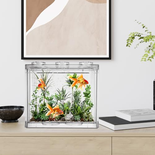 QTLCOHD 4 Pack Small Betta Fish Tank, 0.6 Gallon Mini Aquarium Tank, Clear Stackable Fish Bowl, Acrylic Tiny Cube Tank for Beta Fish Sea Monkeys Shrimp Snails - color: clear