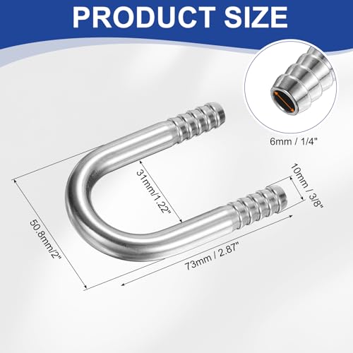 PATIKIL 3/8" (10mm) x 3/8" (10mm) Hose Barb Fittings, 1 Pcs 304 Stainless Steel U Shaped Joint Connector Barbed Fitting Metal Splicer - size: 3/8" (10mm)