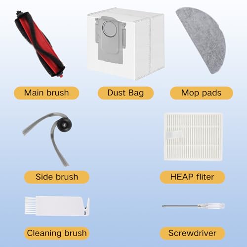 VIEWALL Q7M5 Replacement Accessories Kit for Roborock Q7 M5/M5+, Q7 L5/L5+ Plus Robot Vacuum, 1 Main Brushes, 4 HEPA Filters, 4 Side Brushes, 4 Mop Pads, 4 Dust Bags, 1 Cleaning Tool, 1 Screwdriver - color: Q7M5-19Pcs Kit - Black