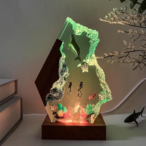 Humpback Whale Ocean Resin Lamp, Handmade Table Relaxing Mood Lamp with USB Port, Art Ornaments for Home Office Decor, Scuba Diver Gift for Birthday Holiday, Valentine's Day Gifts for Husband - color: Humpback Whale, size: M