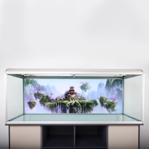 24 Inch PVC Sky Castle Pattern Aquarium Background Non-Glare Fade-Resist Waterproof Adhesive Poster for Fish Tank Decoration