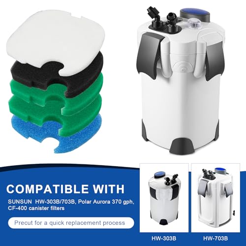 16 PCS Replacement Canister Filter Media Pads Compatible with SUNSUN HW-303B/703B Polar Aurora 370 GPH CF-400, Aquarium Bio Sponge Filter Pad Fish Tank Filters Floss Pad Parts