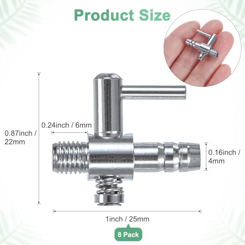 M METERXITY 8PCS Aquarium Air Valve, 4/25" ID Bright Silver Single Way Threaded Fish Tank Air Flow Control Lever Pump Copper Nickel Plated Airline Valve for Air Pump/Air Transfer System