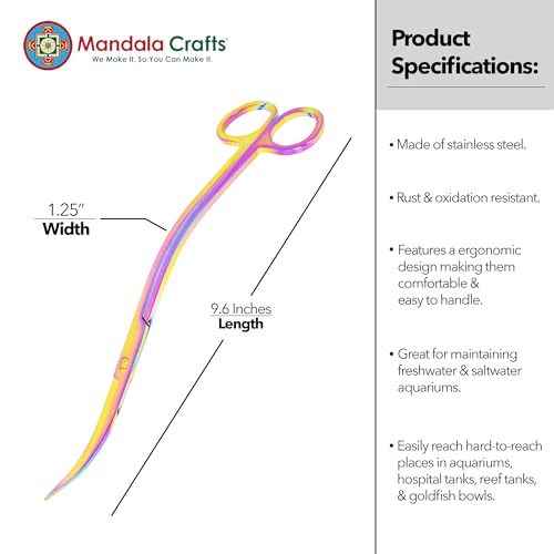 Mandala Crafts Rainbow Stainless Steel Curved Aquarium Scissors for Trimming Aquatic Plants – Wave Aquascape Scissors for Fish Tanks, Hospital Tanks, Goldfish Bowls, Aquariums, and Terrariums - color: Rainbow Wave Scissors, size: 10 Inches