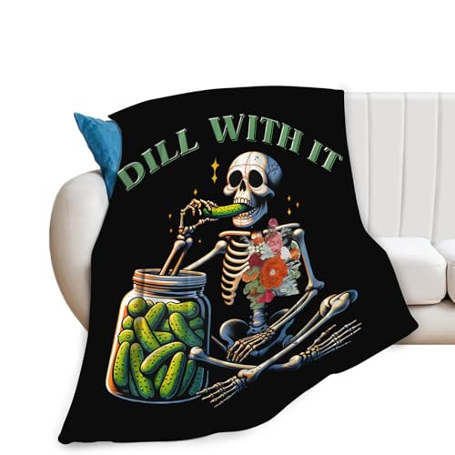 Pickle Skeleton Blanket for Girls Kids Women Adults Soft Cozy Flannel Fleece Funny Pickles Skull Throw Blankets Gifts Warm Fluffy Plush Decor for Couch Sofa 50"x40" - color: Pickled Skull, size: 50"x40"