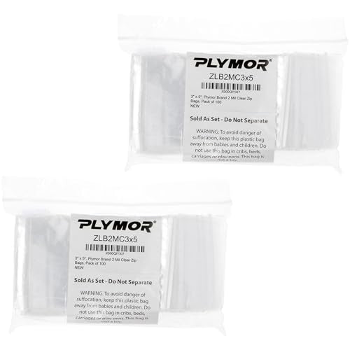 Plymor 3" x 5" (Pack of 200), 2 Mil Zipper Reclosable Plastic Bags - size: 3" x 5" (200 Count)