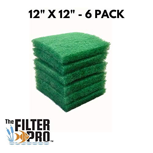 Green Coarse Filter Media, 2" Thick, 12" x 12" Pads, 6 Pack, Perfect for Aquariums, Ponds or Water Gardens, Made in USA - size: 12" x 12" - 6 Pack
