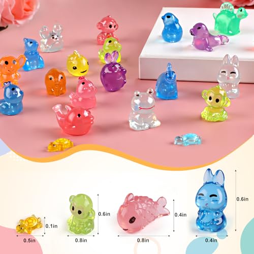 60Pcs Luminous Mini Resin Turtles and 60pcs Mini Resin Animals Styles Variety Tiny Animal Figurines Bulk for Micro Fairy Garden Landscape Accessories Hide Crafts Decor Aquarium