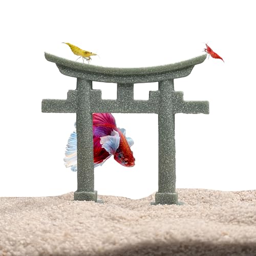 Japanese Shinto Torii Gate – Asian Aquarium Decor, Sandstone Fish Tank Shrine Ornament, Betta & Aquatic Hideout