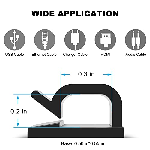 60 PCS Adhesive Cable Clips, Upgraded Wall Wire Clips for Cable Management, Strong Cord Clips Wire Holders for The Wall, Under Desk, Christmas Lights, Car, Dash Cam, Ethernet, Electric Wires Small - color: Black, size: Small