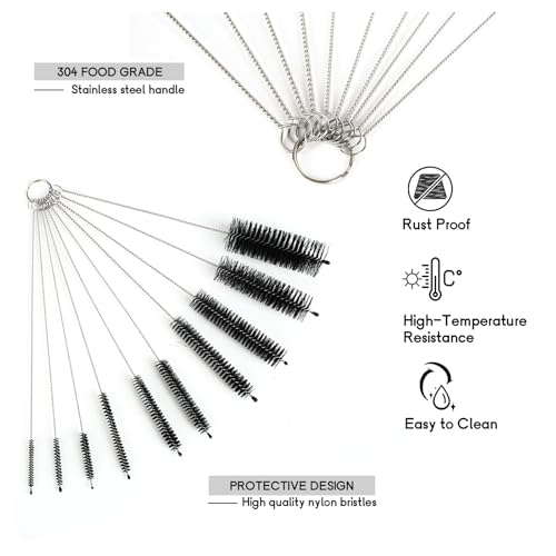 12 Pack Glass Tube Pipe Cleaner Set, 17 Inch Long Handle Nylon Brush for Neck Bottle, 8.2 Inch Various Diameter Tube Straw With Hook, 35 Inch Flexible Double Ended Hose Cleaner