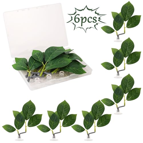 6 Pcs Betta Leaf Hammock with Suction Cups, Realistic Plastic Leaf Fish Tank Decor Aquarium Plants for Betta Fish Resting Bed Spawning Ground