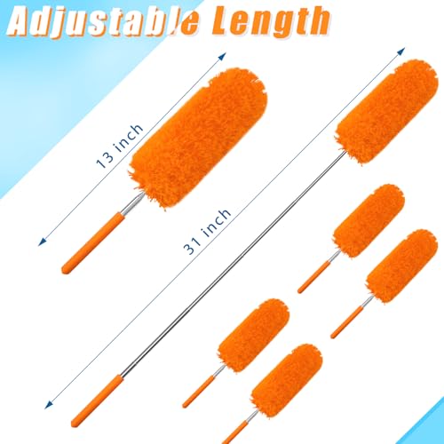Tanlade 12 Pcs Microfiber Feather Duster for Cleaning 13-31 Inch Extendable Cobweb Dusters Ceiling Fan Duster Washable Bendable Tool for Office Car Window Furniture (Orange) - color: Orange