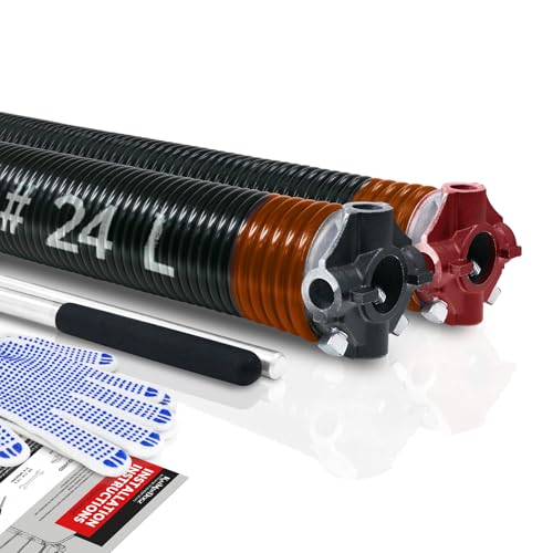 Pair of 2" Garage Door Torsion Springs Set with Non-Slip Winding Bar & Gloves,High Precision Electrophoresis Black Coated, for Replacement & Installation, MIN 16,000 Cycles (0.192x2''x24'') - size: 0.192X2"X24"