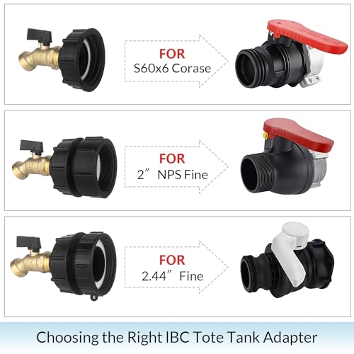 wantmatch IBC Tote Adapter 275-330 Gallon IBC Tote Water Tank Fittings,IBC Tote Garden Hose Adapter,Lead-Free Compliant Brass Garden Hose Valve with 3 Adapter,Apply to IBC Containers, Ton Barrels - color: Black Handle Valve