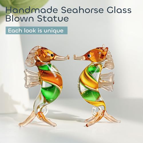 HDCRYSTALGIFTS 3'' Handmade Seahorse Art Glass Blown Miniature Sea Animal Figurine Collectible Gift Ocean Decor - color: Seahorse