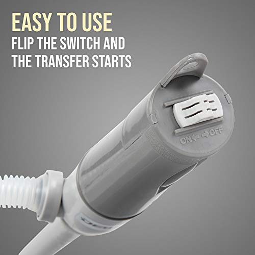 Automatic Fuel Transfer Pump - 3X More Powerful D Battery Powered, Extra Long Hose Fits All Size Cans, Portable Liquid Pump Transfers Gasoline, Water & More at 2.6 Gal/Minute