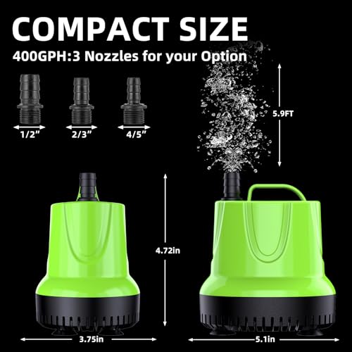 FREESEA Fountain Submersible Water Pump: 330 GPH 25W Small Sump Pump for Outdoor Pond Hydroponic Statuary Waterfall Aquarium Fish Tank