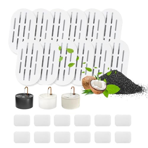 MISFANS Ceramic Cat Water Fountain Filters, 12 Pack Replacement Filters & 12 Pack Replacement Pre-Filter Sponges Set for MISFANS and Other Ceramic Pet Fountain Water Dispenser