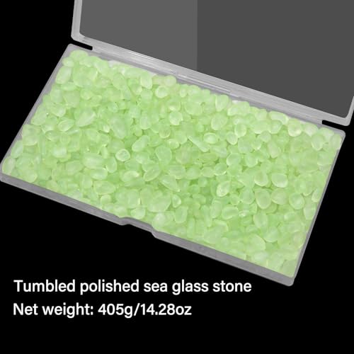 QEQEKAKA Sea Glass Stones for Crafts About 1LB (405g/14.28oz) Glass Pebbles Gemstones Bulk for Beaching Wedding DIY Decoration Aquarium Turtle Tank Vase Filler - color: Fluorescent Green, size: 1LB (405g/14.28oz)