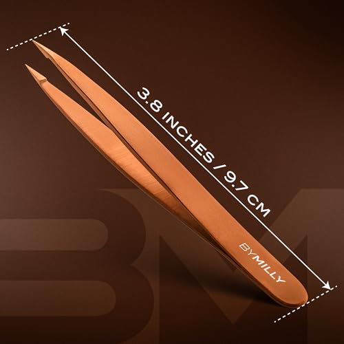 Pointed Tweezers | Titanium Series | High Carbon Stainless Steel Needle Nose | Fine Point Precision Hair Removal | Perfectly Aligned & Hand-Filed Sharp | Rose Gold - color: Rose Gold