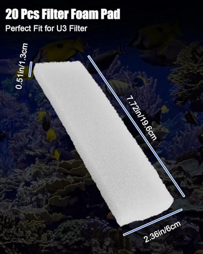 20 Pcs Filter Foam Pad Compatible with Fluval U3 Underwater Sponge Aquarium Underwater Filter Accessories Compatible for Aquarium & Fish Tank