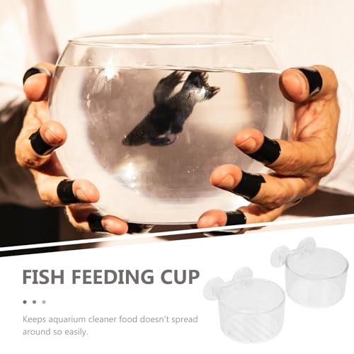 Luxshiny 2pcs Aquarium Fish Food Feeders with Red Feeding Cup and Aquatic Plant Cup Plastic Tank Wall Fish Feeding Dish for Blood Worms and Flake Food Supplies