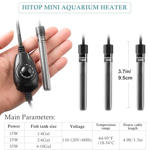 HITOP 25W Super Mini Aquarium Heater: Adjustable Heater for Small Fish Tank 2-6Gallons, with External Controller, Betta Heater for Fish Bowls (25W) - style: 25W(2-6Gal)