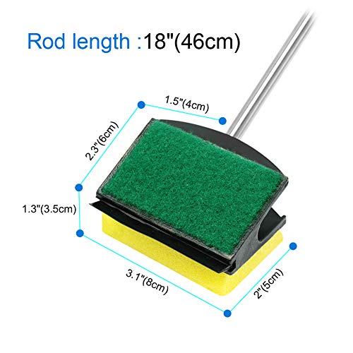 SOCHII 2 Side Fish Tank Brush Aquarium Glass Sponge Clean Brushes Flexible Aquatic Pump Cleaner Algae Scraper Aquarium Cleaning Tools Yellow S