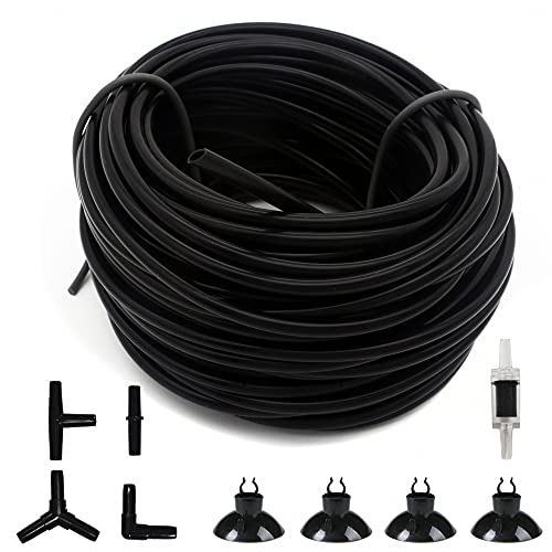 ALEGI 100 Feet 3/16 Inch Standard Aquarium Silicone Airline Tubing with Check Valves, Suction Cups and Connectors for Fish Tank, Hydroponics