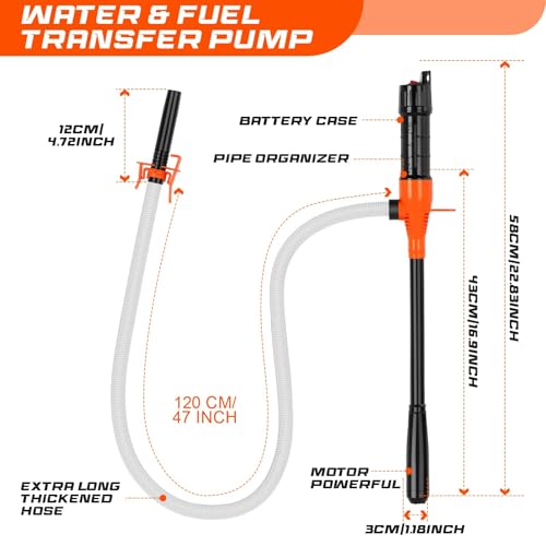 Portable Transfer Pump Battery Operated Electric Siphon Pump for Gas, Fuel, Diesel, Water Transfer 2.4 GPM Flow Oil Extractor, 47 Inches Hose-Easy to Use Hand Fuel Pump, Multi-Use Siphon Transfer Pump - size: 1 Pack of Orange